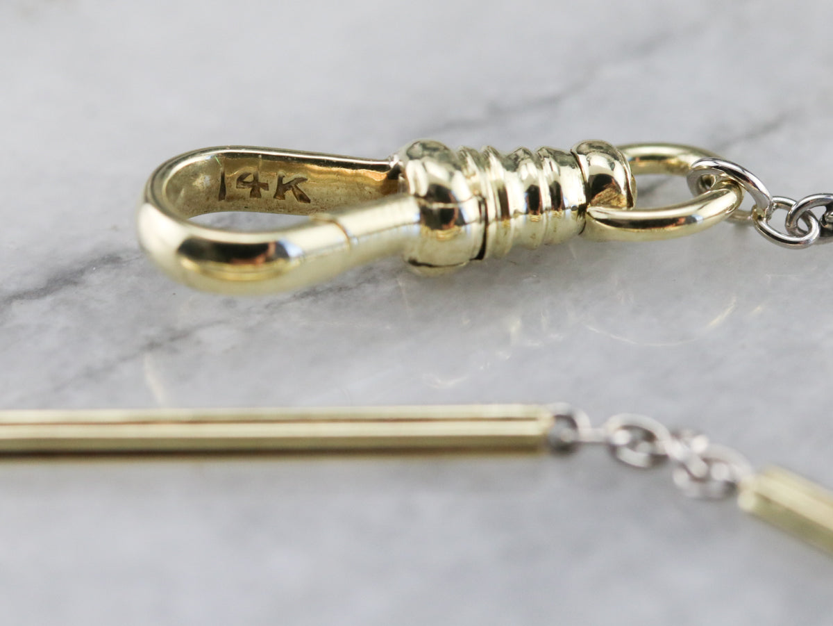 Retro Green and White Gold Pocket Watch Chain