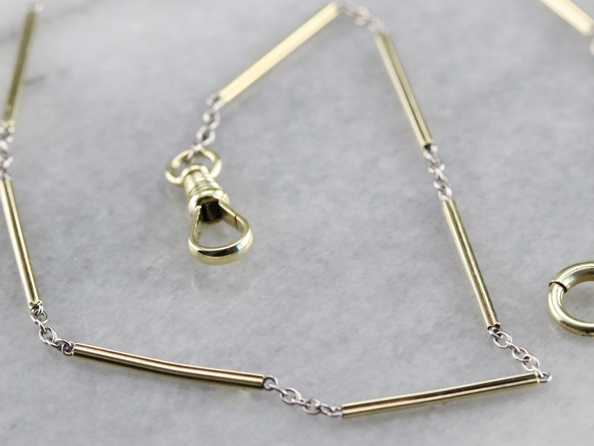 Retro Green and White Gold Pocket Watch Chain