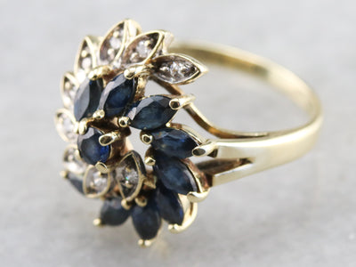 Marquise Sapphire and Diamond Cluster Ring
