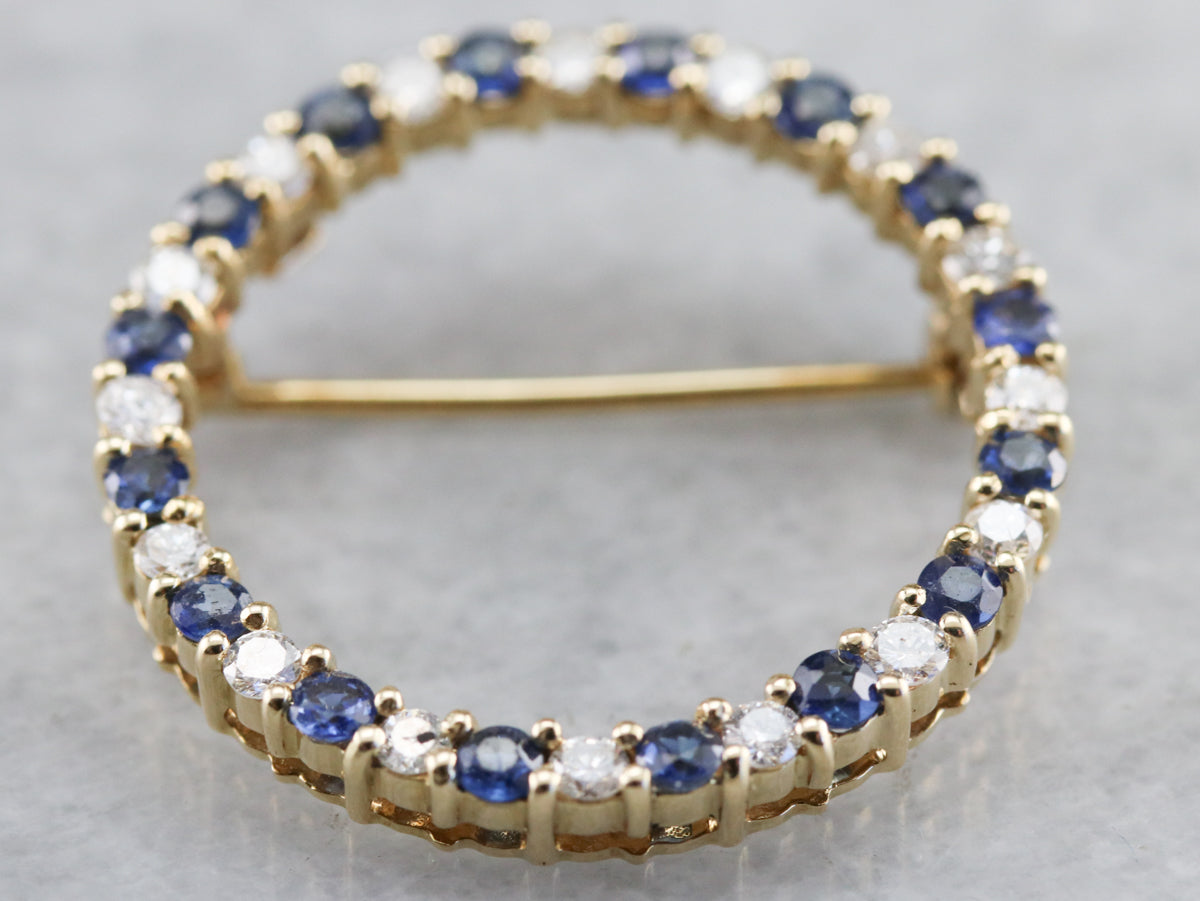 Sapphire and Diamond Circle Pin