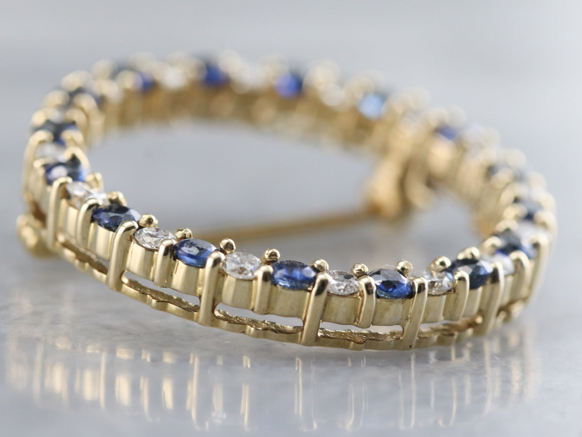 Sapphire and Diamond Circle Pin