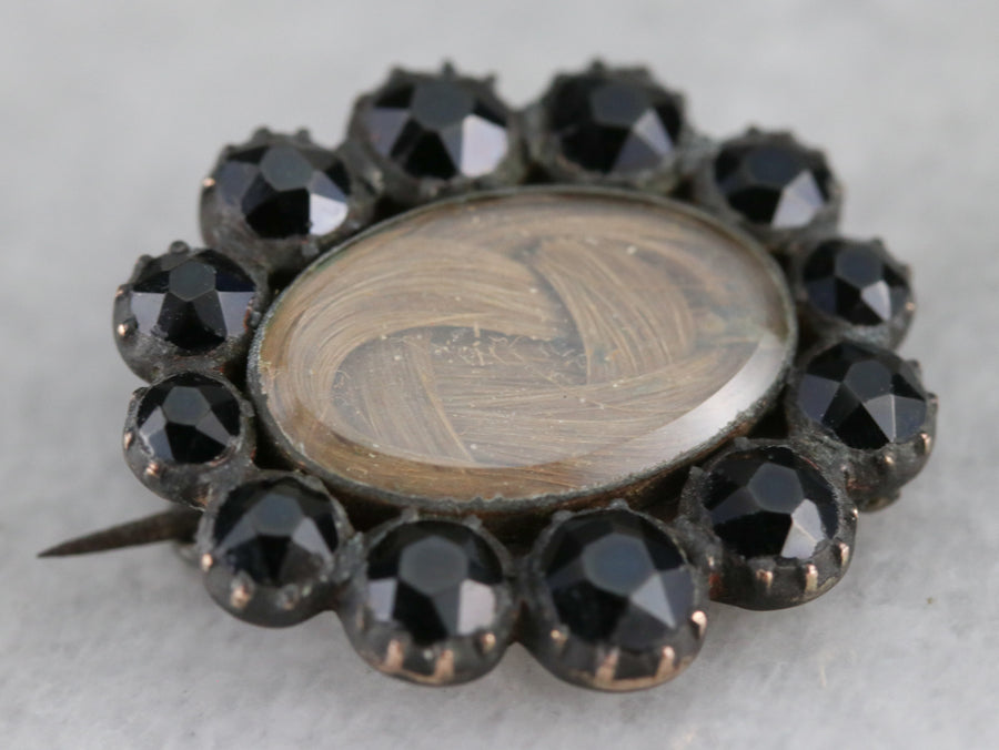 Victorian Jet Hair Mourning Brooch