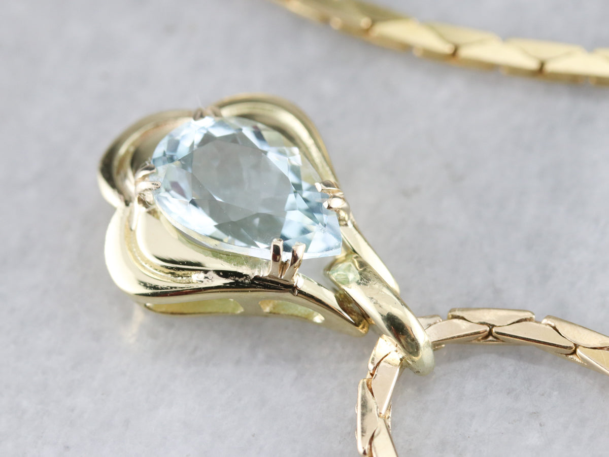 Yellow Gold Aquamarine Arrow Necklace