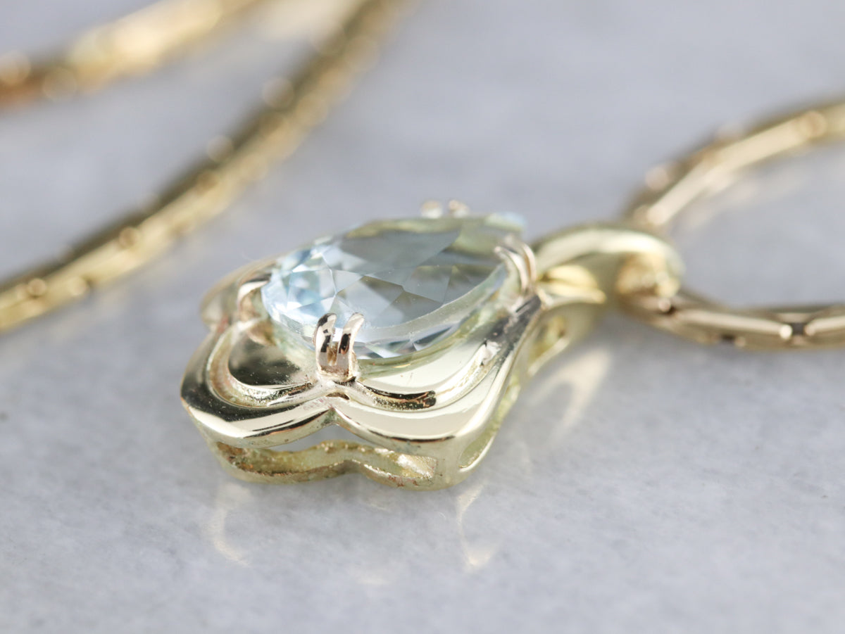 Yellow Gold Aquamarine Arrow Necklace