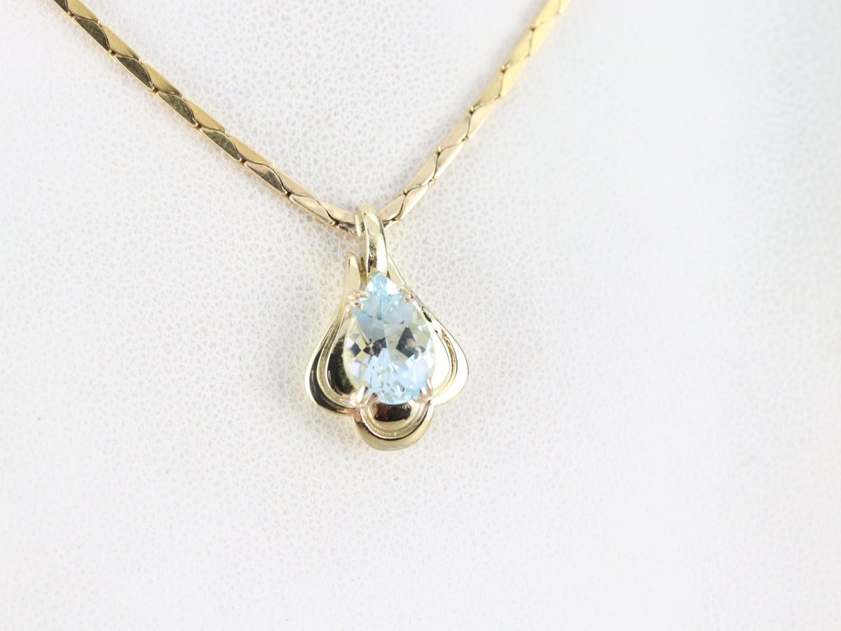 Yellow Gold Aquamarine Arrow Necklace