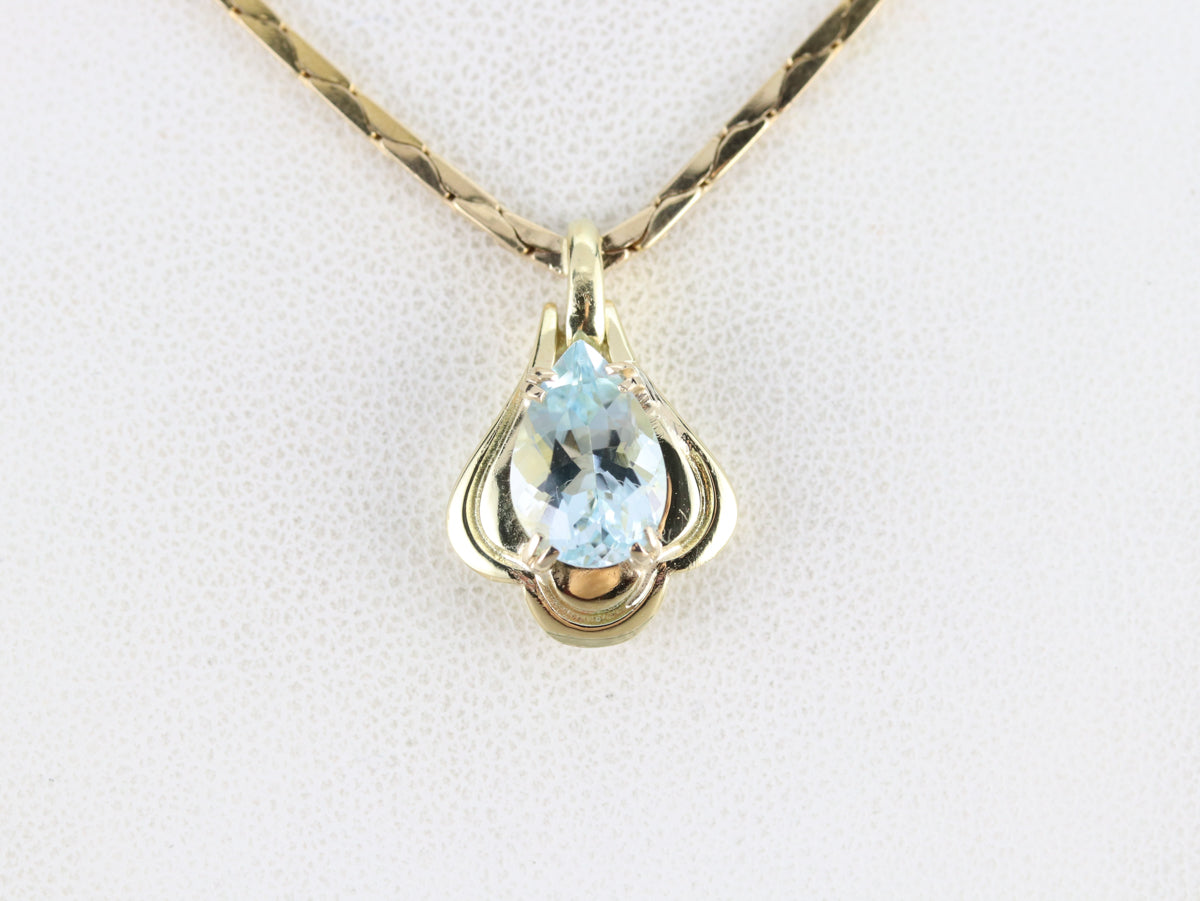 Yellow Gold Aquamarine Arrow Necklace