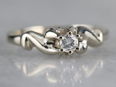 Scrolling Diamond Solitaire Engagement Ring