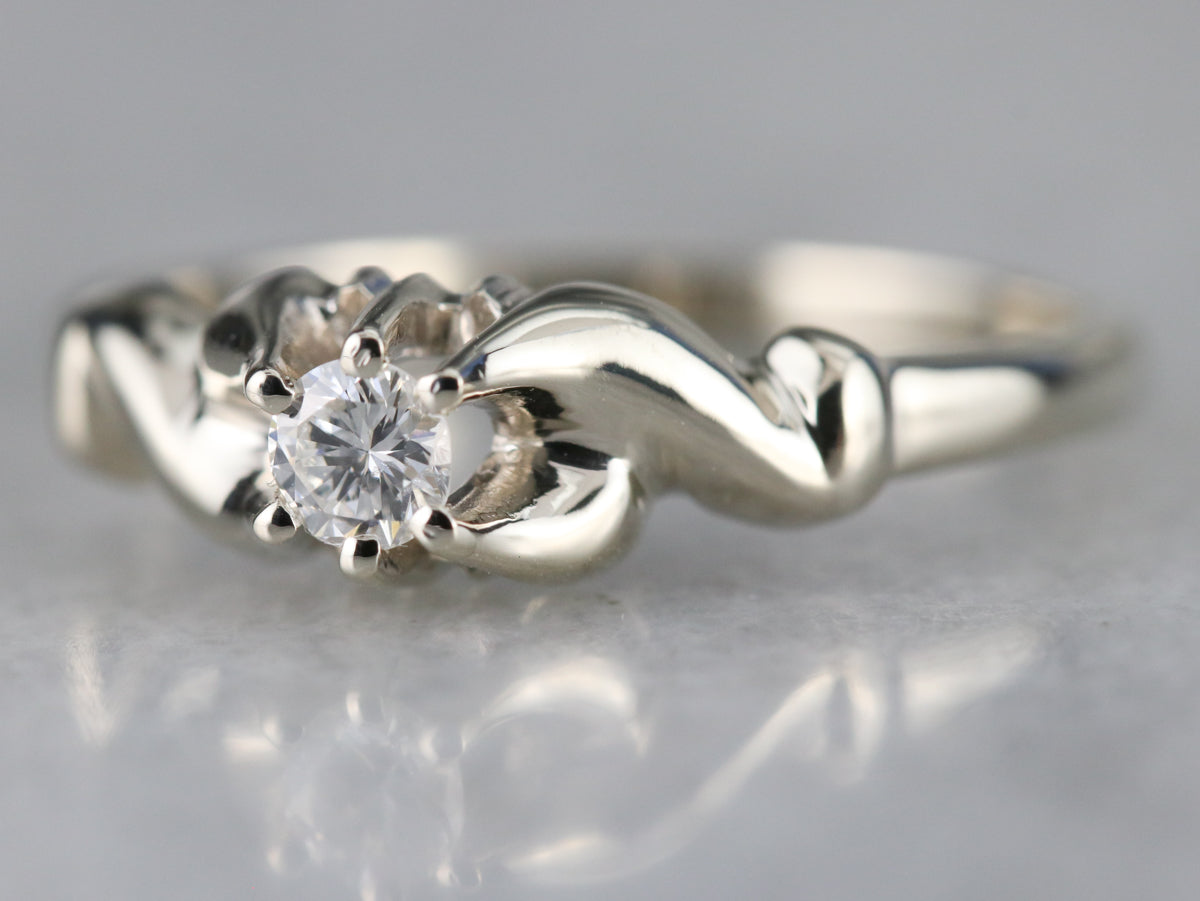 Scrolling Diamond Solitaire Engagement Ring