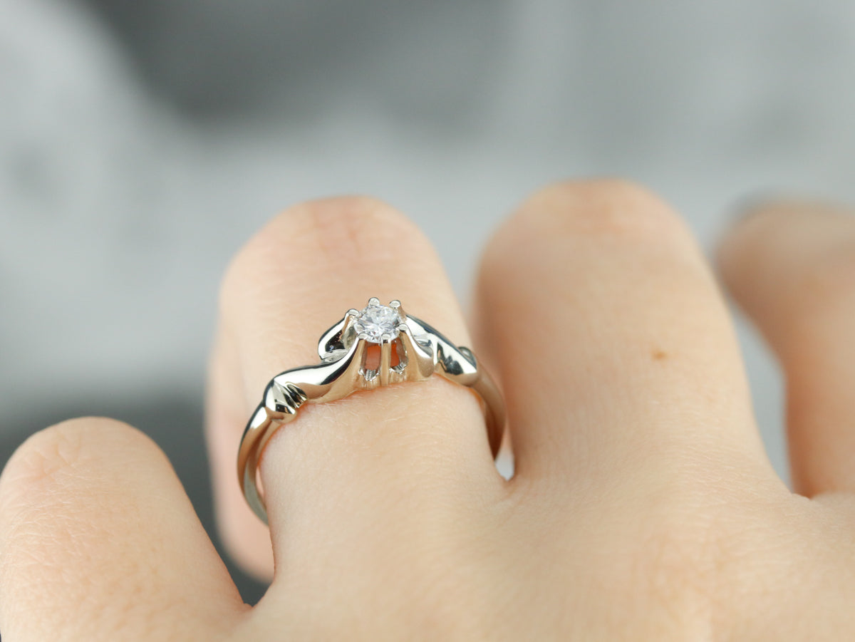 Scrolling Diamond Solitaire Engagement Ring