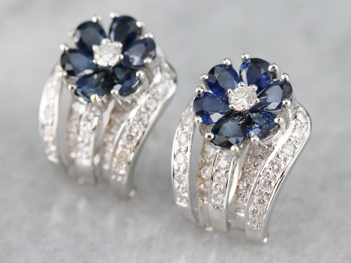 Floral Sapphire and Diamond Earrings