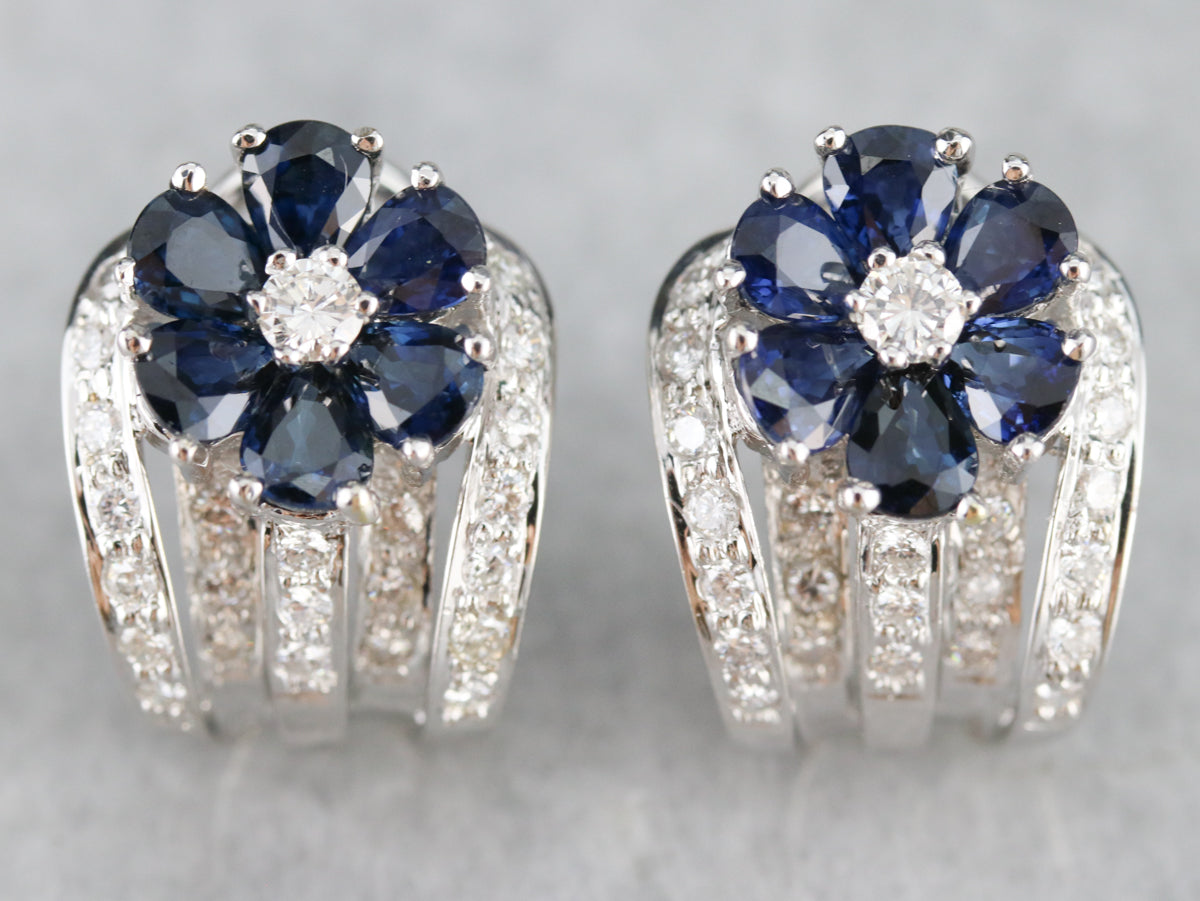 Floral Sapphire and Diamond Earrings