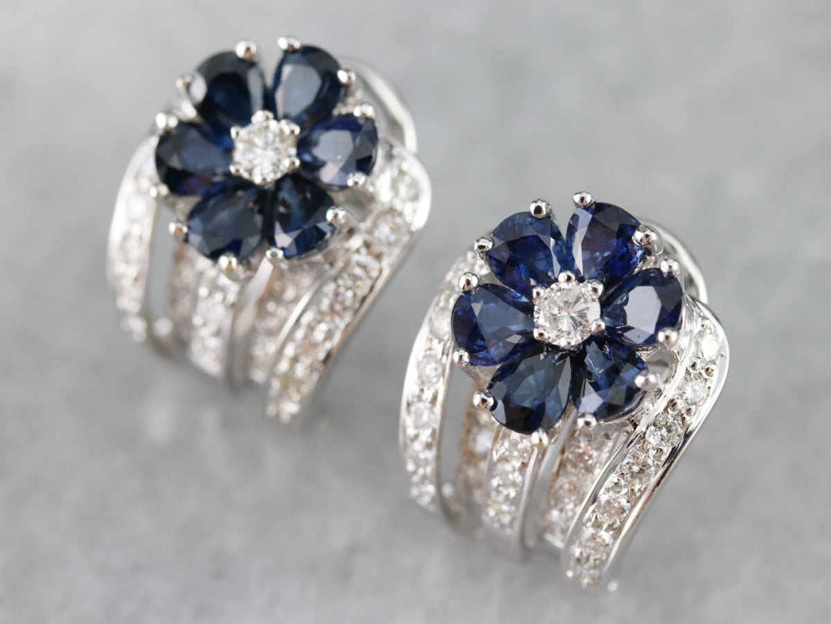 Floral Sapphire and Diamond Earrings