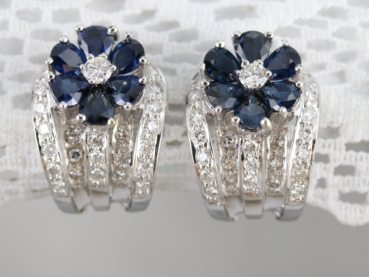 Floral Sapphire and Diamond Earrings