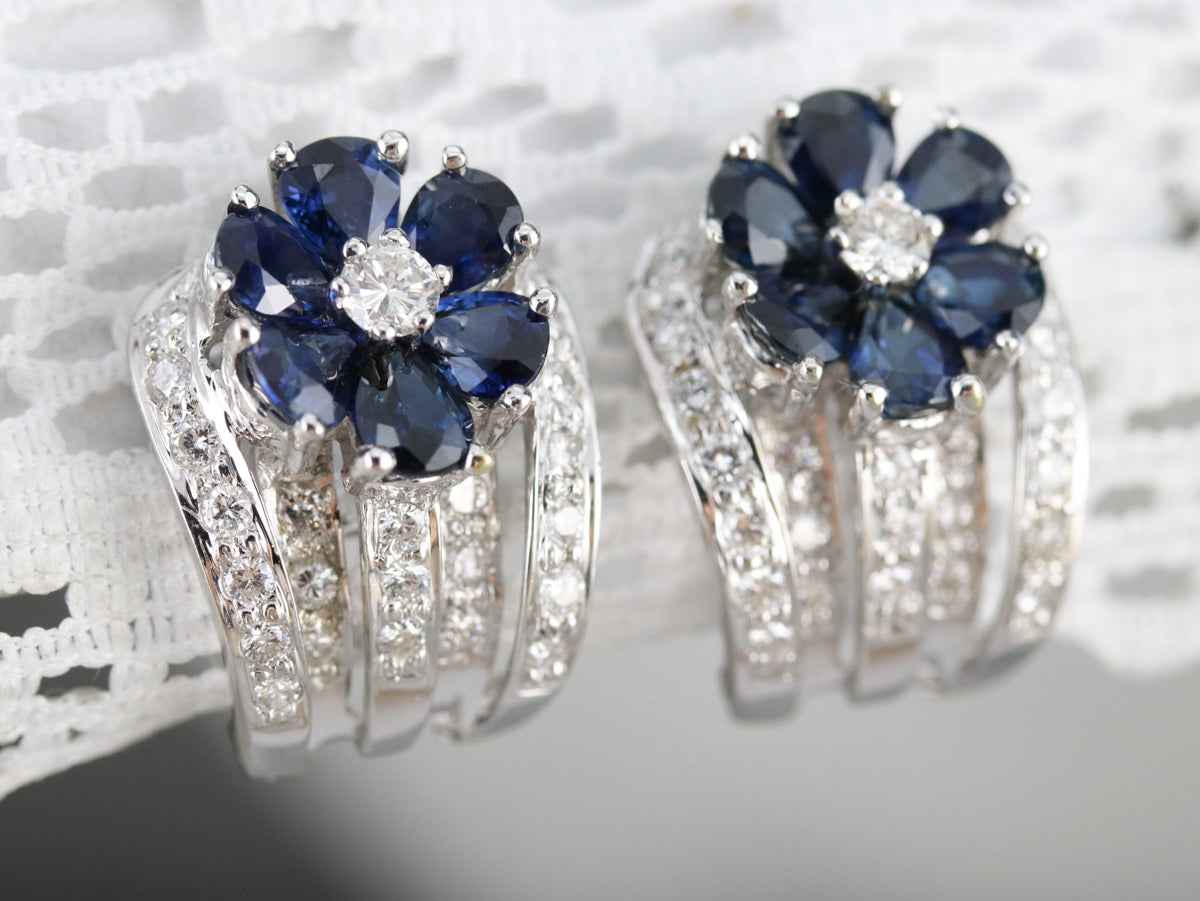 Floral Sapphire and Diamond Earrings
