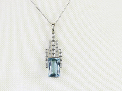 Upcycled Art Deco Aquamarine and Diamond Pendant