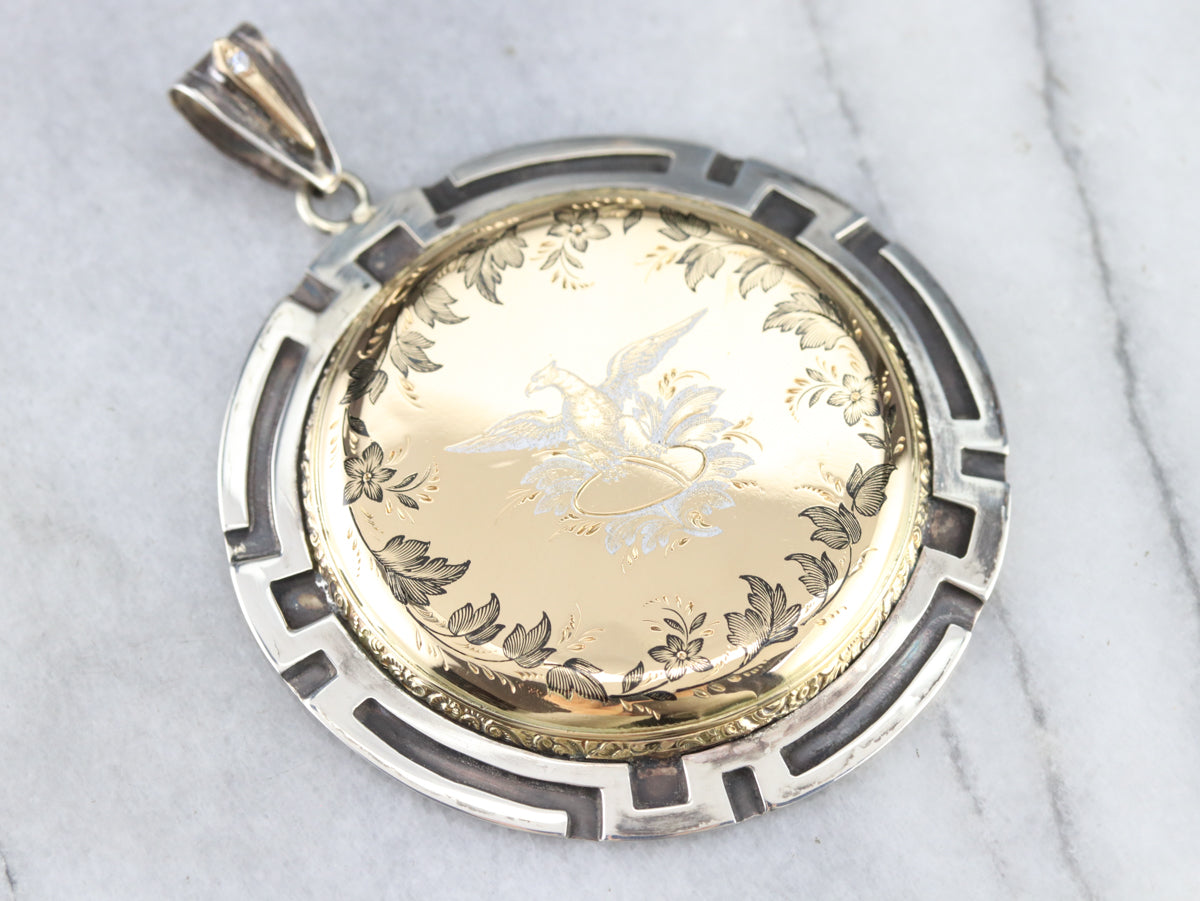 Colgante de águila de diamantes en oro y plata