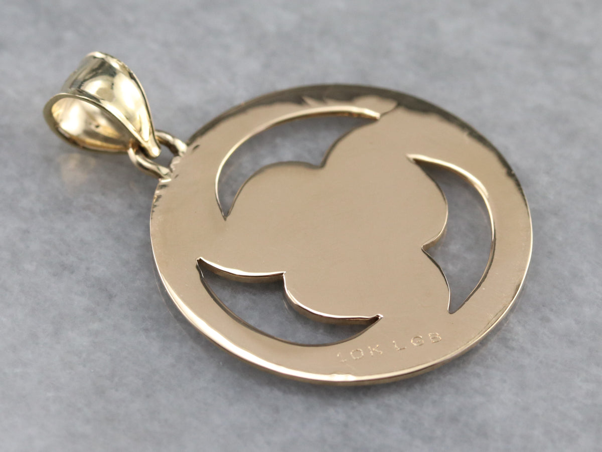 Gold Spiral and Clover Enamel Pendant