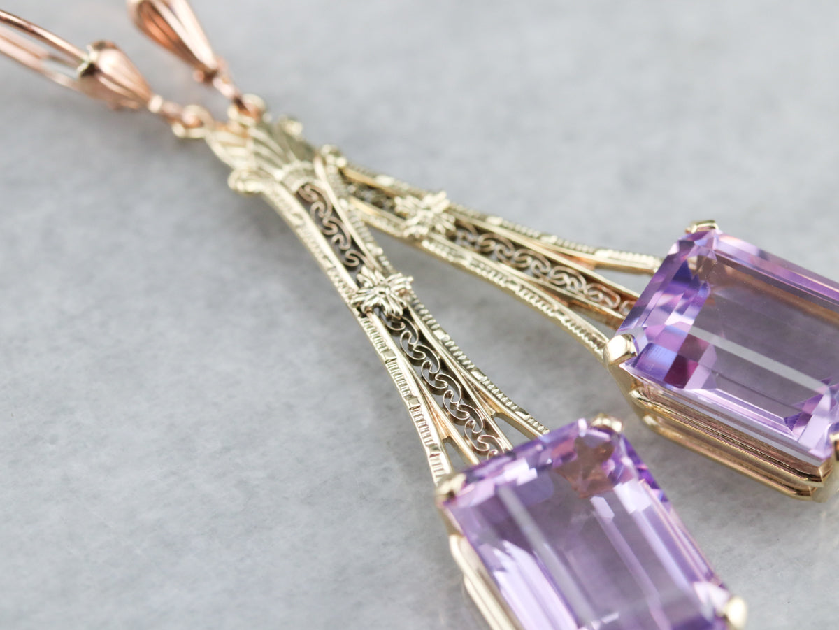 Floral Filigree Amethyst Drop Earrings