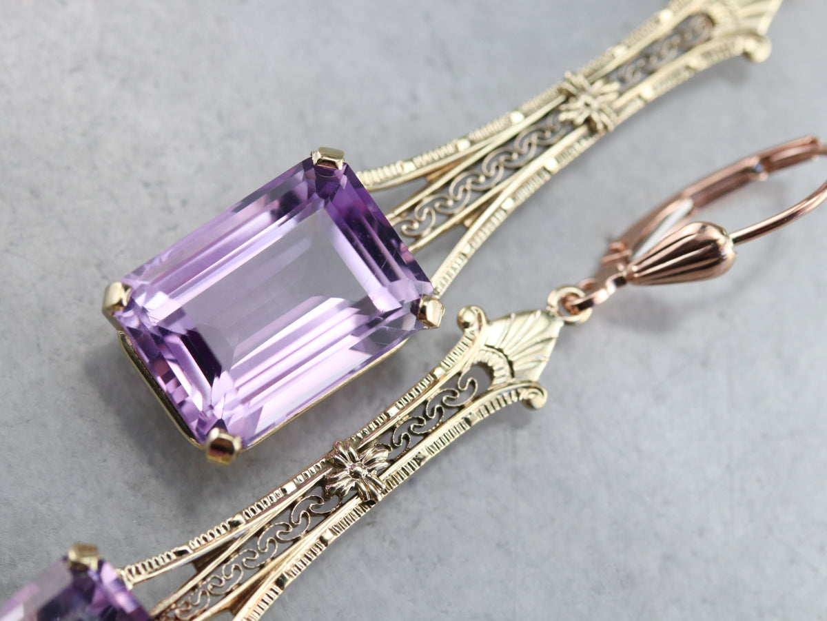 Floral Filigree Amethyst Drop Earrings