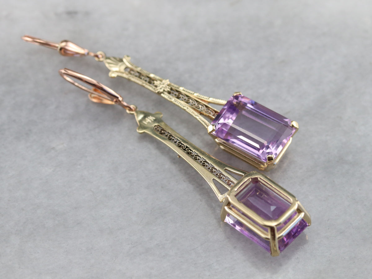 Floral Filigree Amethyst Drop Earrings