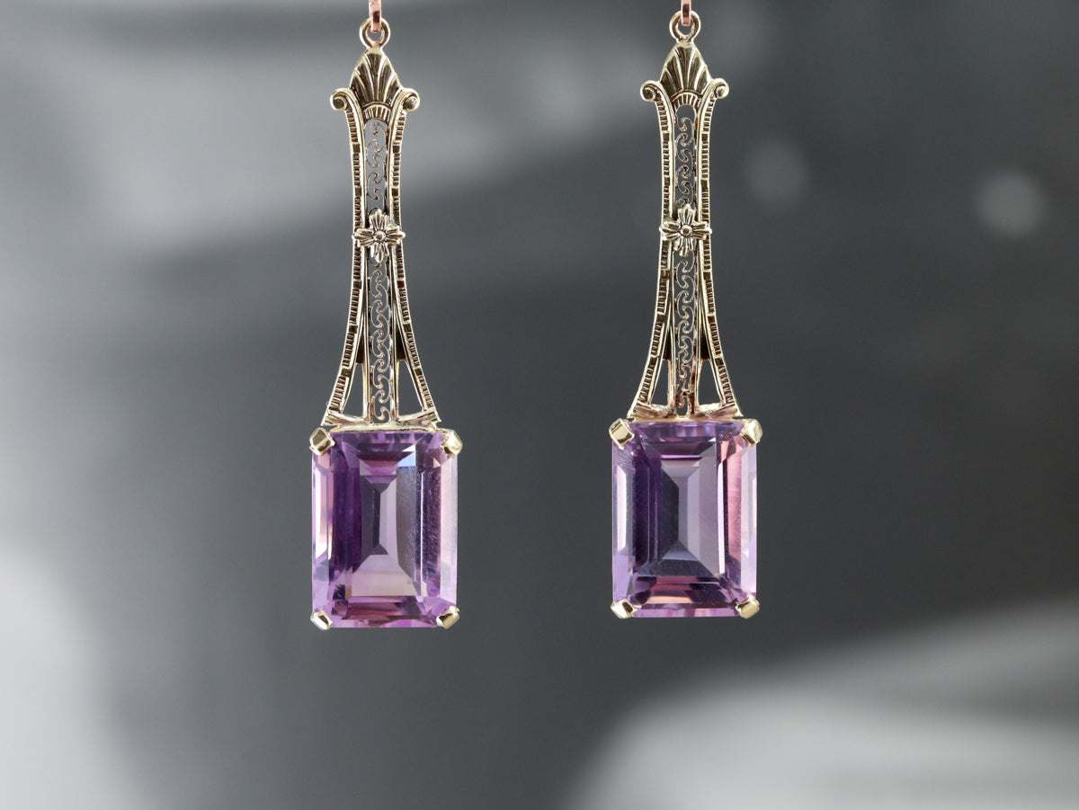 Floral Filigree Amethyst Drop Earrings