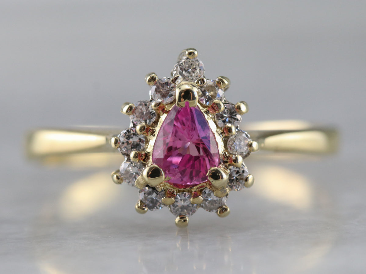 Pink Sapphire Diamond Halo Ring