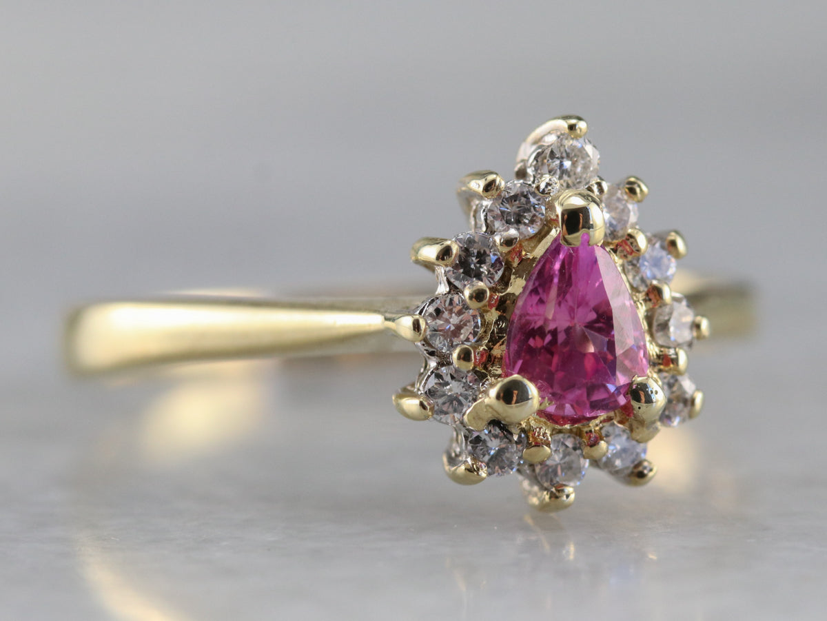 Pink Sapphire Diamond Halo Ring