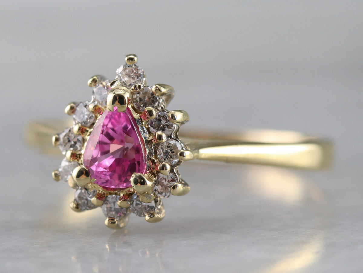 Pink Sapphire Diamond Halo Ring