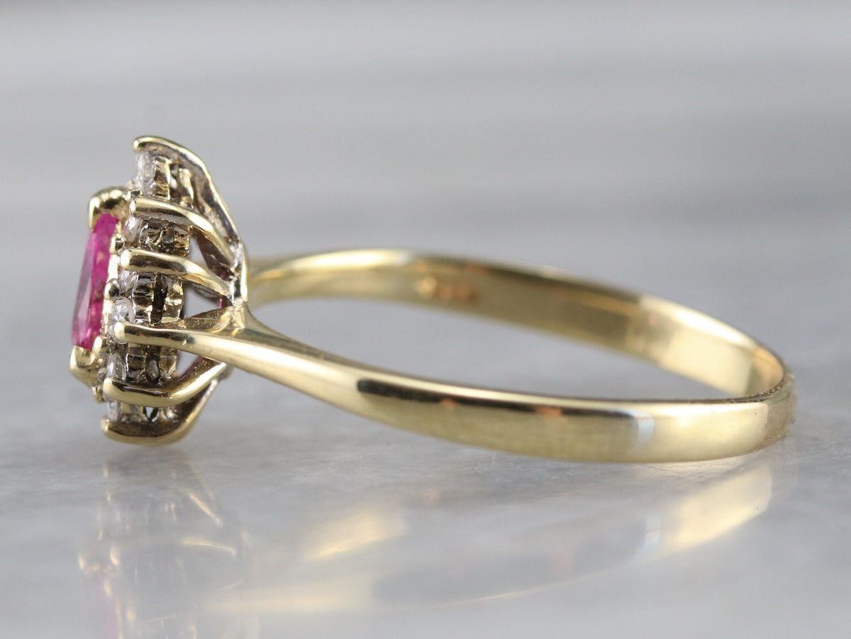 Pink Sapphire Diamond Halo Ring