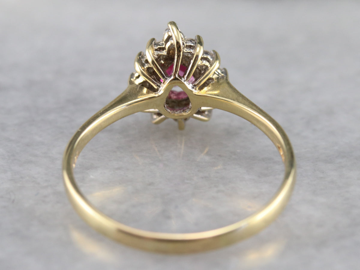 Pink Sapphire Diamond Halo Ring
