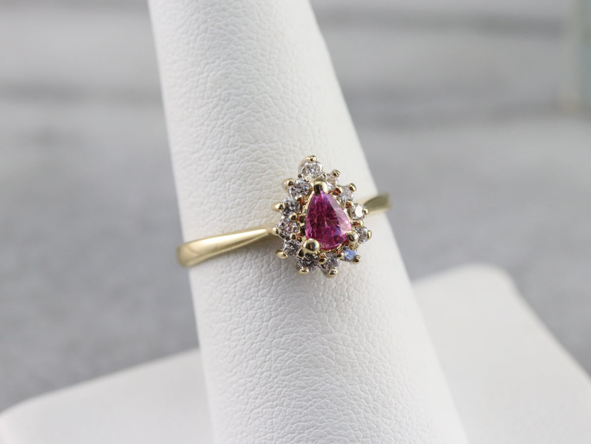 Pink Sapphire Diamond Halo Ring