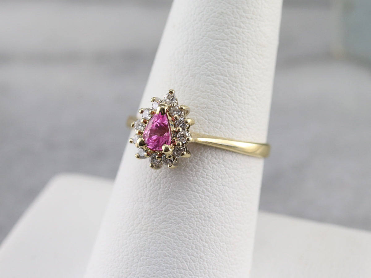 Pink Sapphire Diamond Halo Ring