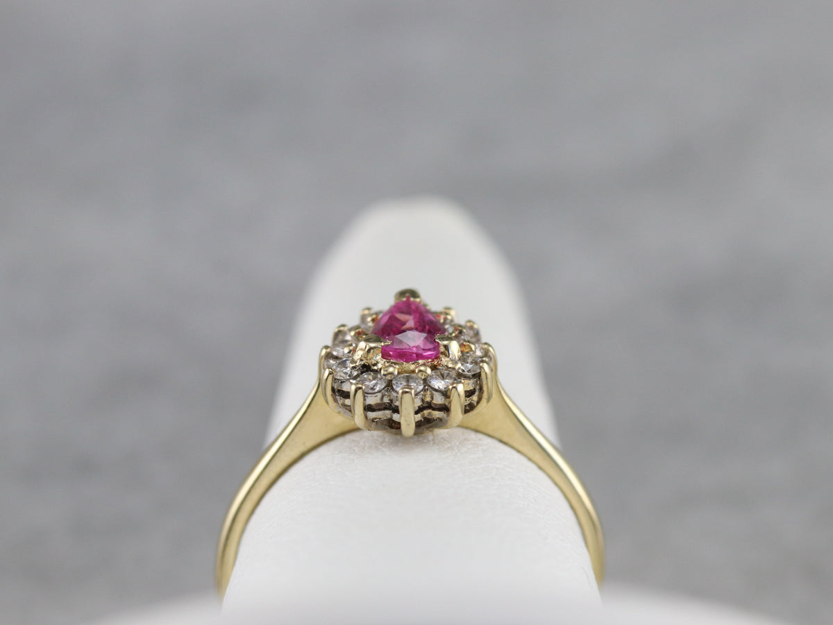 Pink Sapphire Diamond Halo Ring