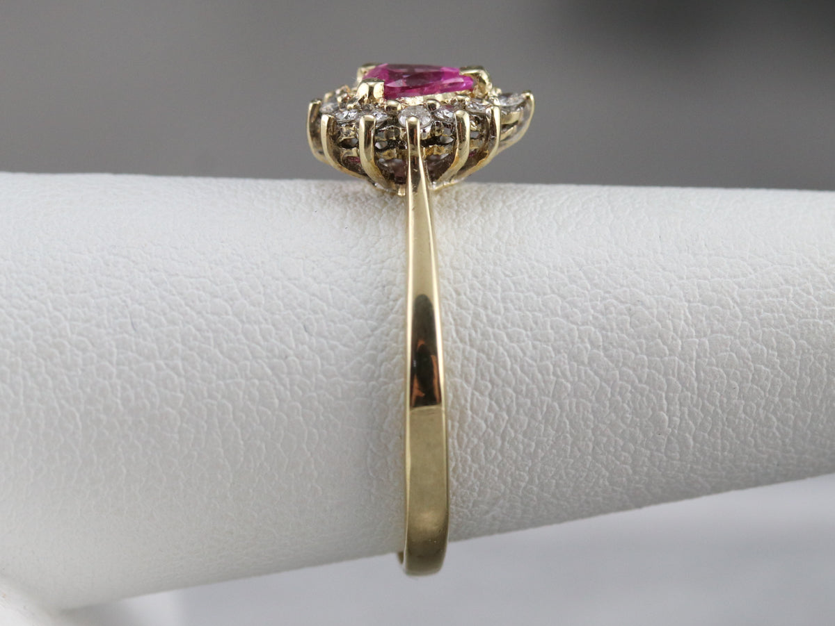 Pink Sapphire Diamond Halo Ring