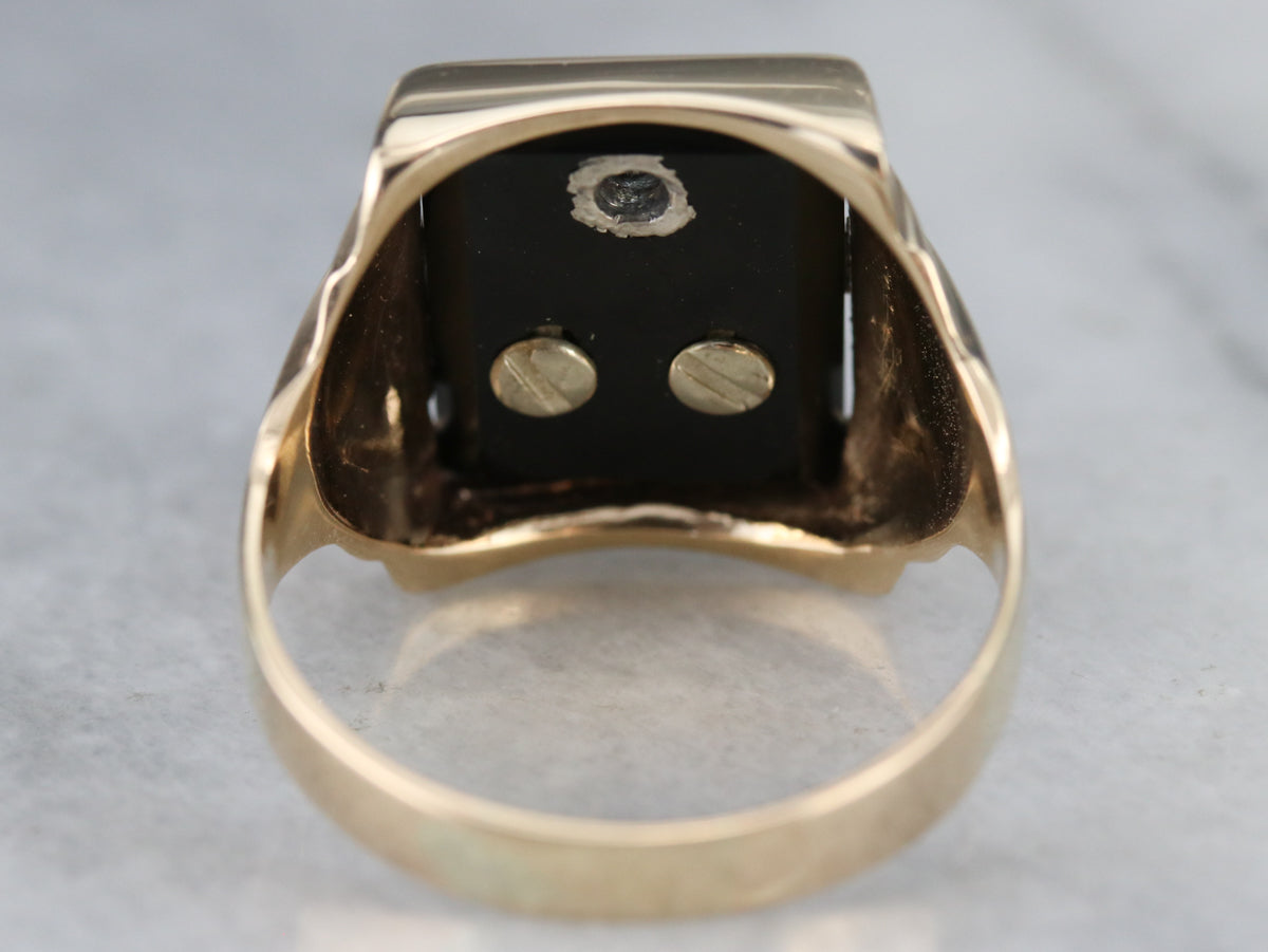Men's "GH" Monogrammed Diamond and Onyx Ring