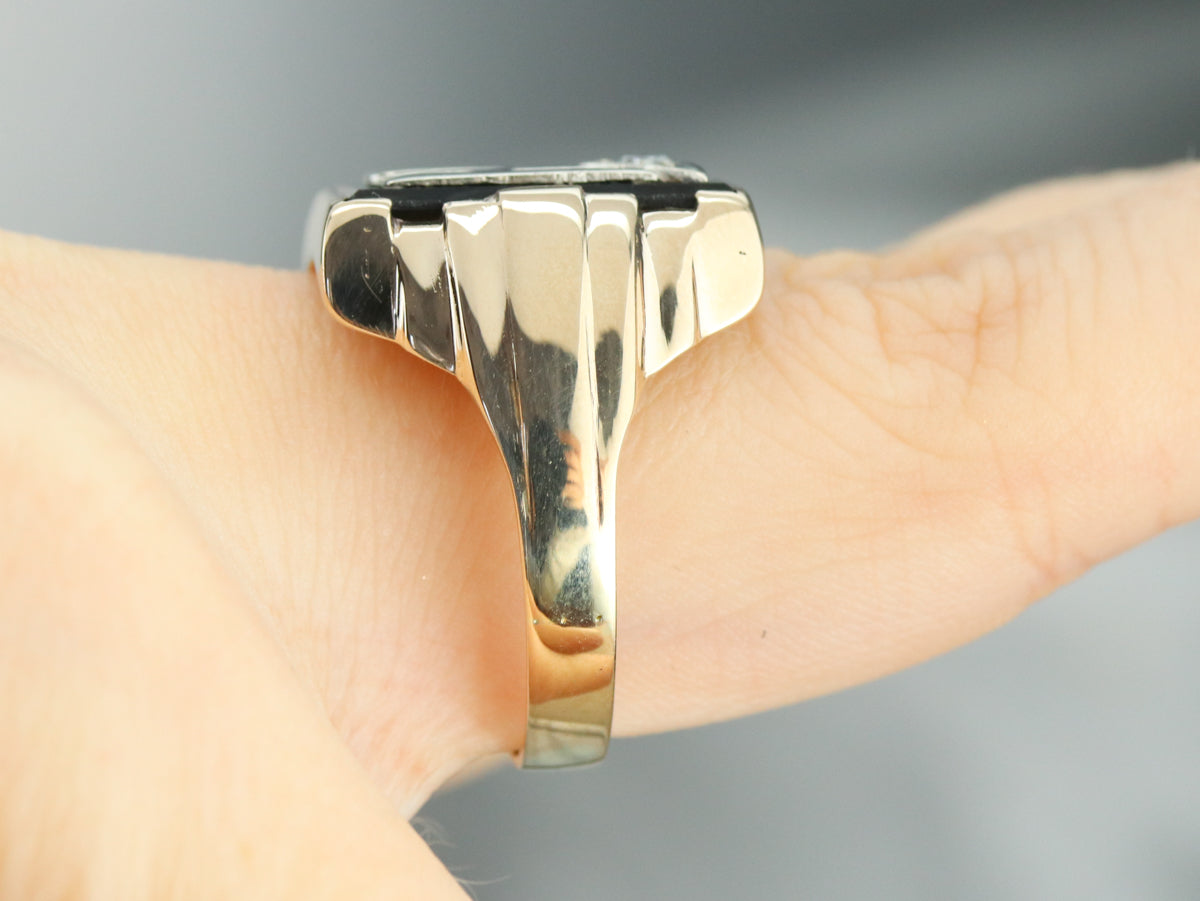 Men's "GH" Monogrammed Diamond and Onyx Ring