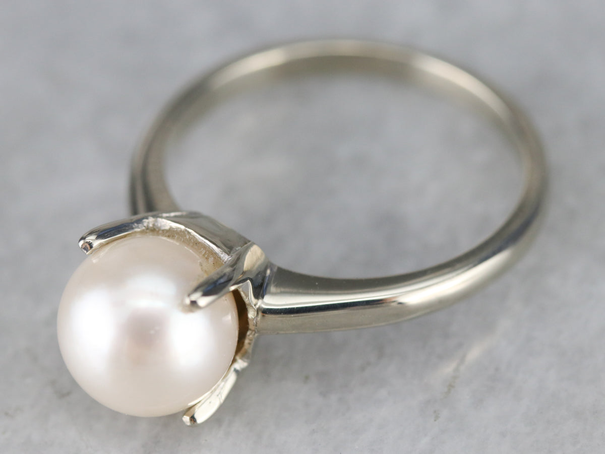White Gold White Pearl Solitaire Ring