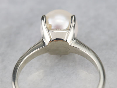 White Gold White Pearl Solitaire Ring