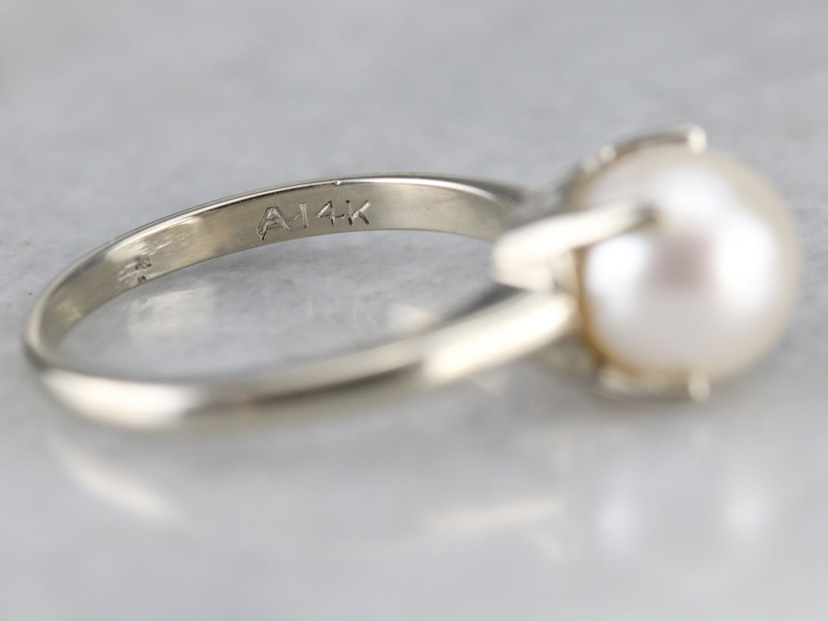 White Gold White Pearl Solitaire Ring