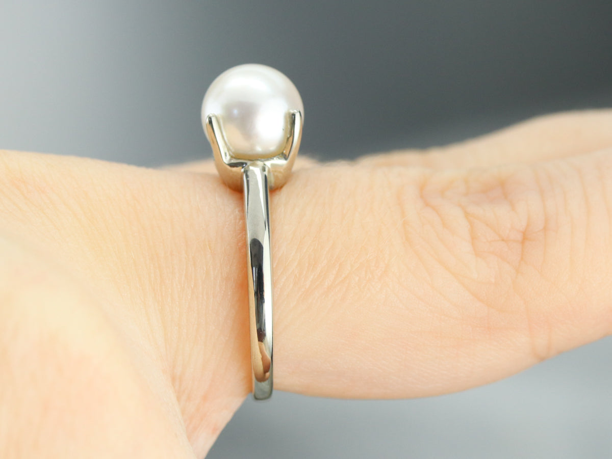White Gold White Pearl Solitaire Ring