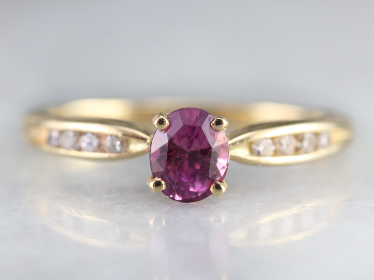Pink Sapphire and Diamond Gold Ring