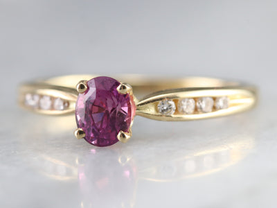 Pink Sapphire and Diamond Gold Ring