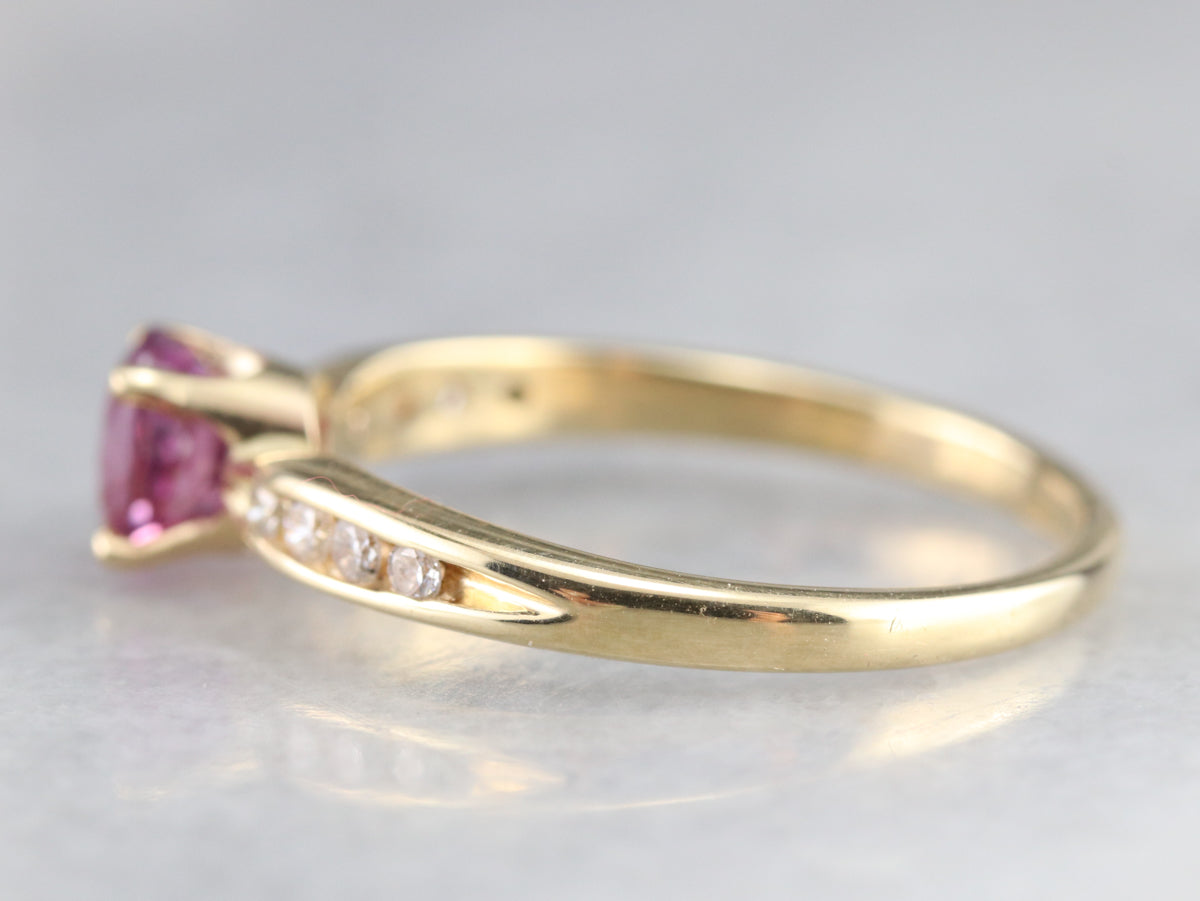 Pink Sapphire and Diamond Gold Ring