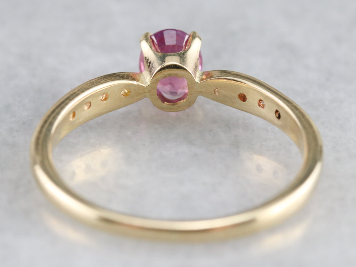 Pink Sapphire and Diamond Gold Ring