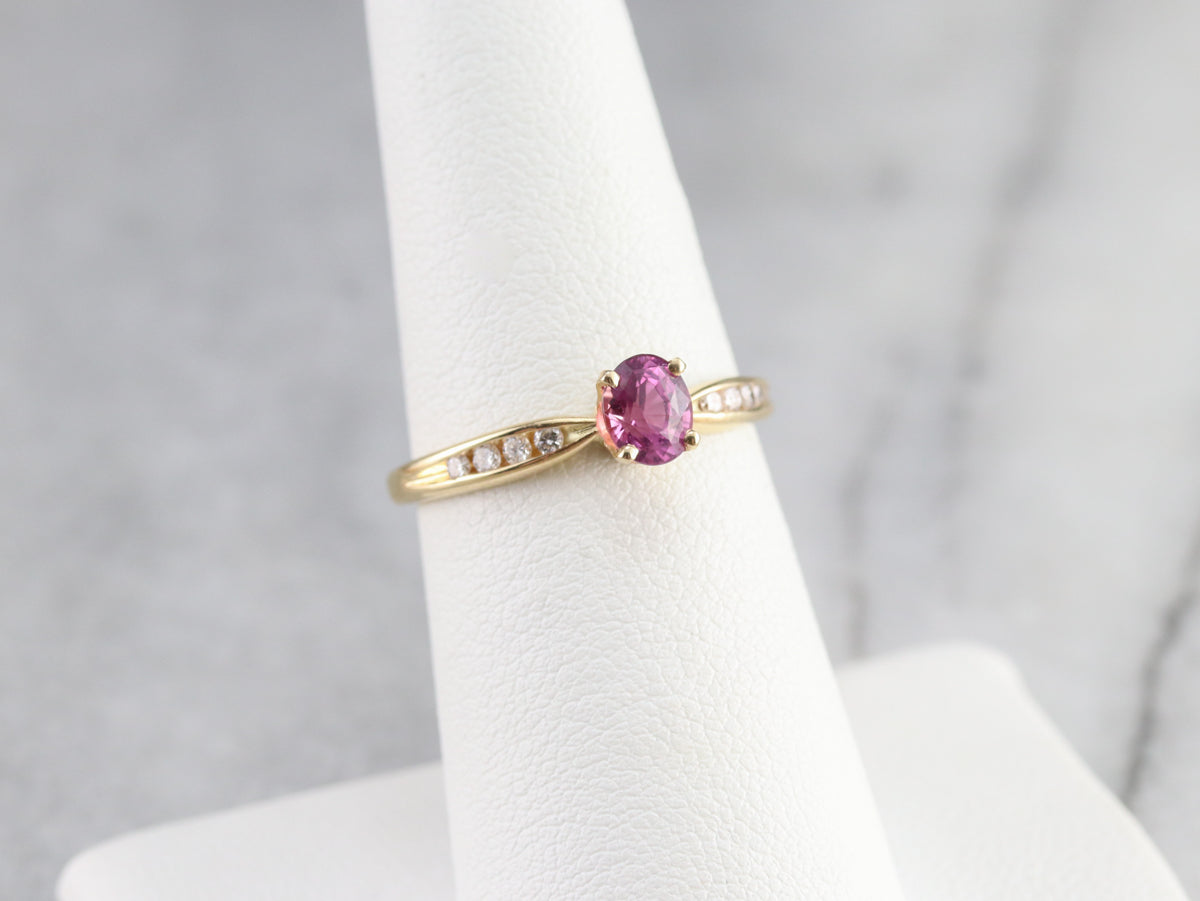 Pink Sapphire and Diamond Gold Ring