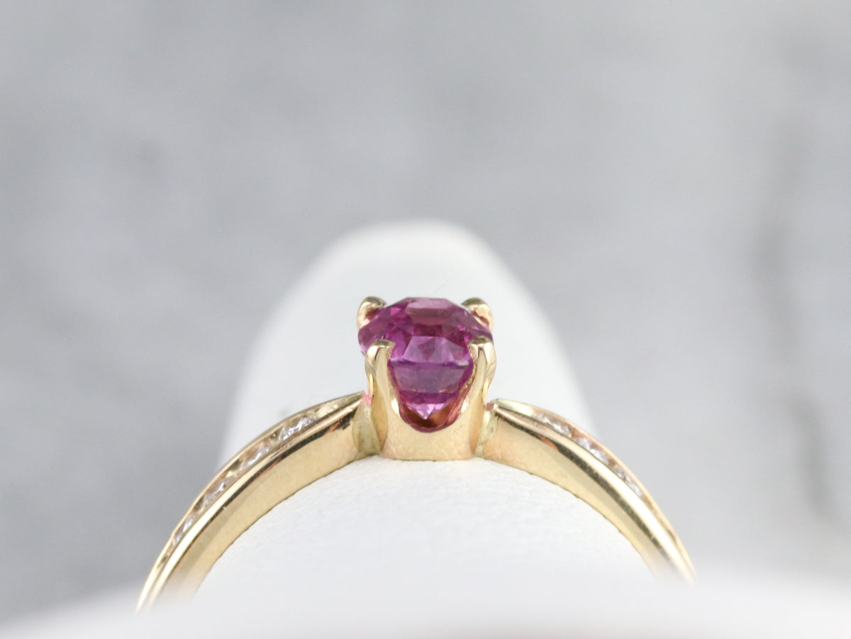 Pink Sapphire and Diamond Gold Ring