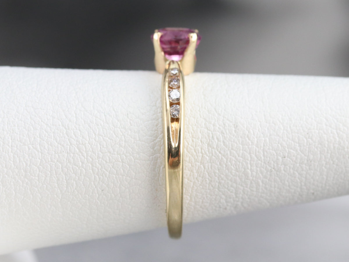 Pink Sapphire and Diamond Gold Ring