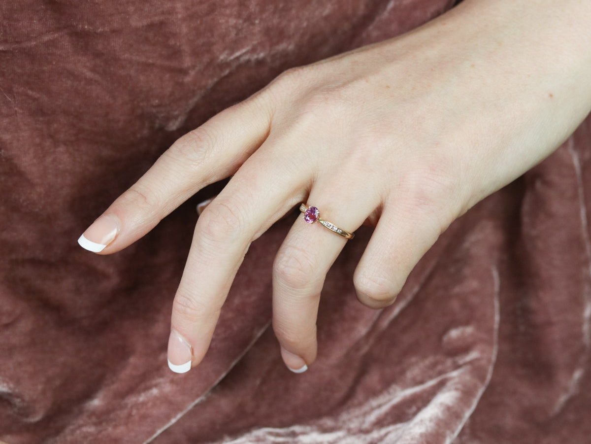 Pink Sapphire and Diamond Gold Ring