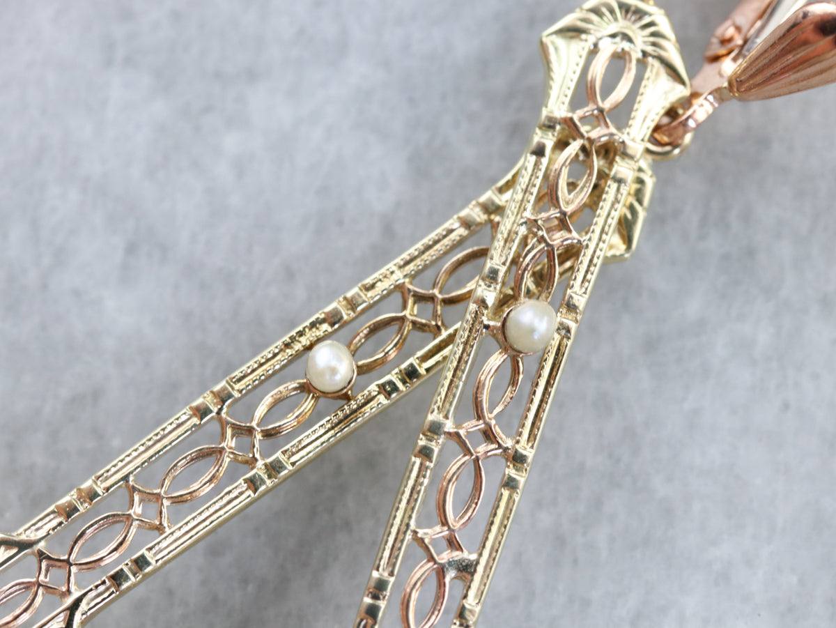 Amethyst and Seed Pearl Drop Earrings