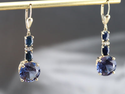 Synthetic Alexandrite Diamond and Sapphire Earrings